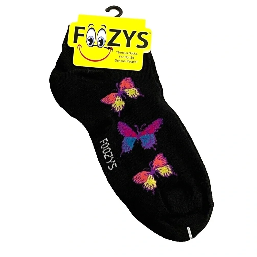 Foozys Women's Ankle Socks: Butterflies; Black; Women's Size 9-11‎